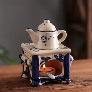 Chinoiserie Porcelain Ceramic Tea Light Oils Ceramic Scented Vintage Incense Burner Essential Oil Lamp