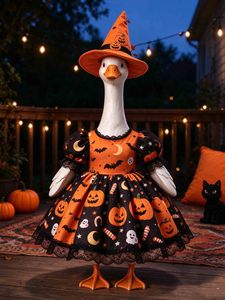 Conjunto de disfraz de ganso de 23 pulgadas para Halloween con sombrero para decoración de estatuas de exterior en porche, patio, jardín, césped o festividades. - Product Image 2