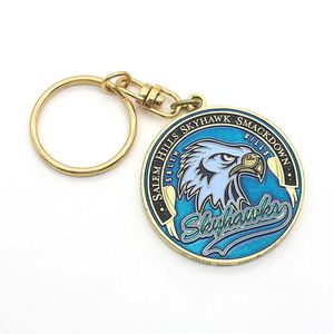 Transparent Blue Eagle Design Keychain Custom 2D Gold Color Plating Zinc Alloy Metal Soft Enamel <b>Key</b> Chain - Product Image 1