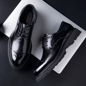 Fapai Dushi Men's Black Leather Dress Shoes Lace Up Brogue Formal Office <b>Work</b> Business Casual Summer Style - Product Image 4