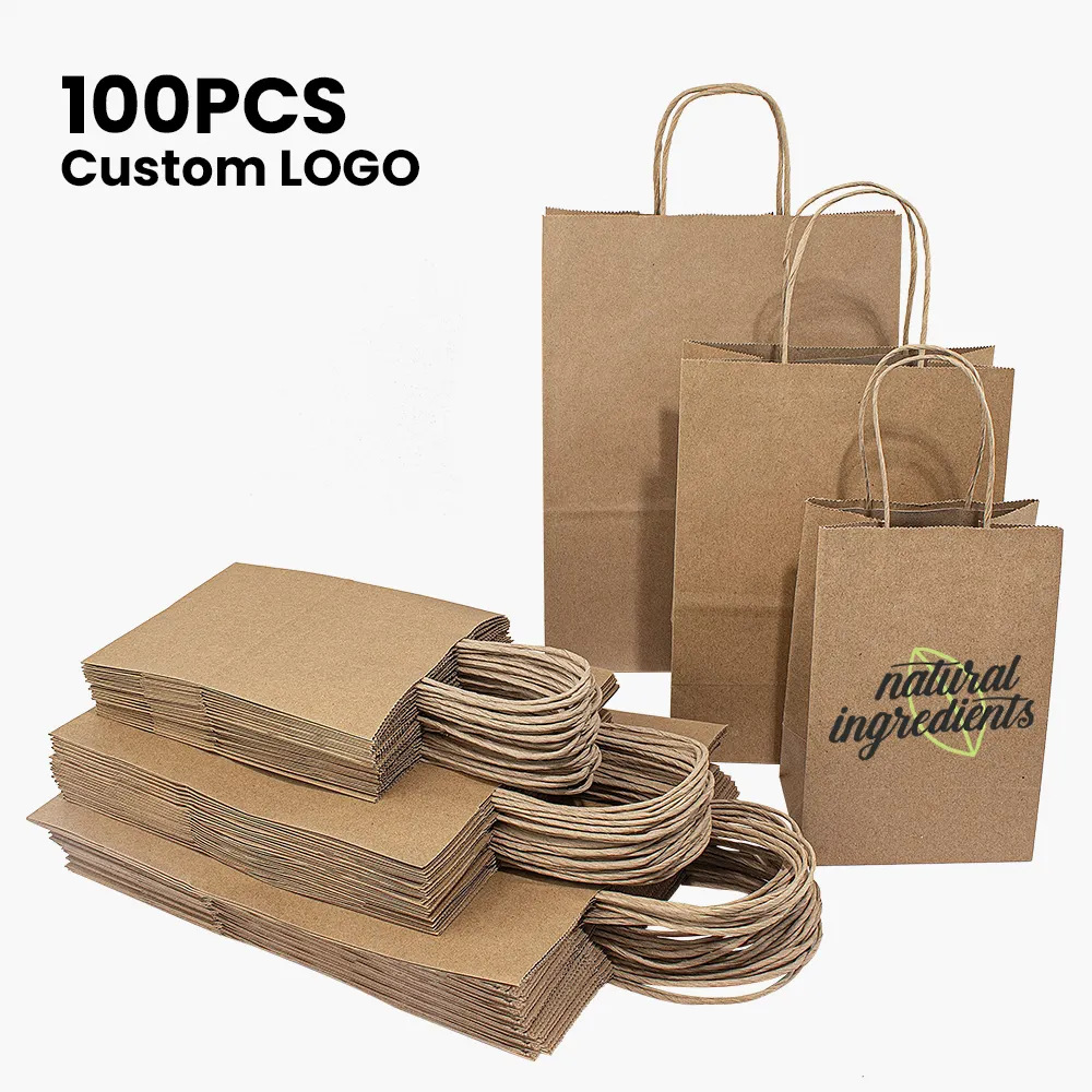 Factory Cheap Price Custom Logo Print Brown White Retail Food-Grade Kraft Shopping Paper Bag With Twisted Handle