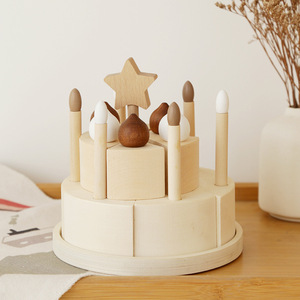 Ustensiles de cuisine en bois pour bébés, jouet de simulation de gâteau d'anniversaire, fruits et légumes à découper, jeu d'imitation DIY pour 3-6 ans - Product Image 1