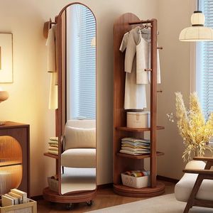 Miroir de maquillage rotatif avec porte-manteau et porte-chapeau en bois de noyer, miroir pleine longueur pour chambre à coucher et usage domestique - Product Image 1