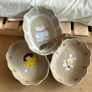 Lelyi Ceramics Hand-Painted Tableware Series Cartoon Plate Underglaze Color with Bamboo Material Net Red Belt Goods