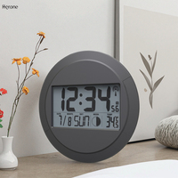 Jam dinding Digital LCD besar, bentuk bulat dengan tampilan suhu, kontrol Radio, bertenaga baterai listrik untuk kamar tidur