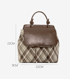 <b>Backpack</b> with large capacity PU leather and checkered fabric design for women - Product Image 4