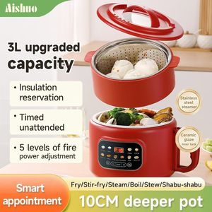 Casserole électrique multifonction 3L, contrôle numérique, fonctionnement à une touche, cuiseur vapeur, cuiseur à riz avec minuterie pour une utilisation domestique en cuisine - Product Image 5