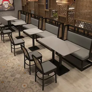 Ristorante a tema hotel sofà di ristorazione sud-est asiatico cafe sinterizzato pietra tavolo e rattan sedia da pranzo con gamba in metallo set