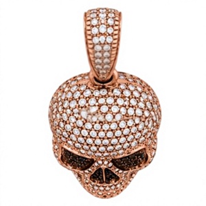 Colgante de Calavera Chapado en Oro Rosa y Plata con Moissanita e Incrustaciones de Piedras Blancas y Negras para Joyería Certificada de Hip Hop Unisex - Product Image 4