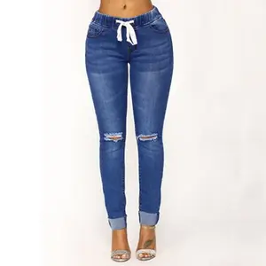 AIPA Wholesale Casual Bottoms For Women Patchwork Zip Button Pockets Mason Distressed Boyfriend Denim Jeans