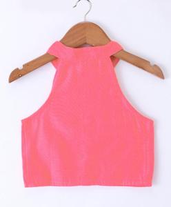 เสื้อทวิชาแบบทอผ้าชานเดรีแขนกุดสีพื้น พร้อมเลเฮนกา-สีคอรัลและสีเขียวทะเล - Product Image 3