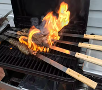 야외 캠핑 바베큐에 대 한 나무 손잡이와 6 개 스테인레스 스틸 바베큐 그릴 꼬치