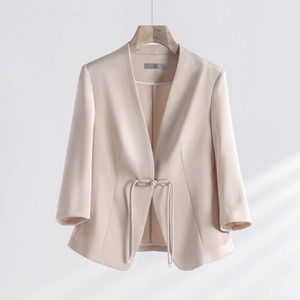 Women's Suit <b>Jacket</b> Solid Color Crepe Breathable <b>Summer</b> Style With Drawstring Front - Product Image 1
