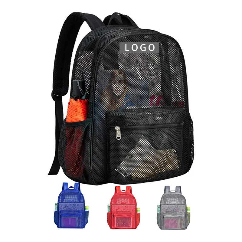 custom See Through mesh beach school backpacks swim backpack casual Heavy Duty wholesale mesh backpacks bag for college girls