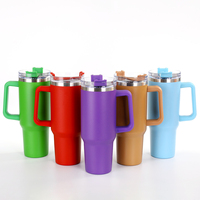 Gobelet isotherme de 40 oz avec poignée, tasse à café chaude, bouteille d'eau en acier inoxydable avec pailles, flasque sous vide, tasse portable isolée