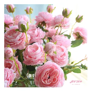 2024 हॉट सेलिंग उच्च गुणवत्ता लक्जरी 3 हेड पेनी कृत्रिम फूल संरक्षित गुलाब दुल्हन गुलदस्ता आंतरिक फूलदान सजावट