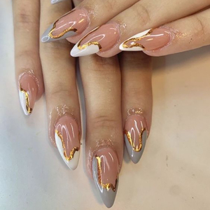 Stiletto-esmalte de <span class=keywords><strong>uñas</strong></span> <span class=keywords><strong>con</strong></span> purpurina dorada, puntas de <span class=keywords><strong>uñas</strong></span> francesas artificiales, color <span class=keywords><strong>rosa</strong></span> claro - Product Image 5