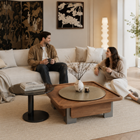 Ensemble de table basse et table carrée de style parquet italien moderne avec rangement, taille/couleur personnalisables pour salon, mobilier de maison