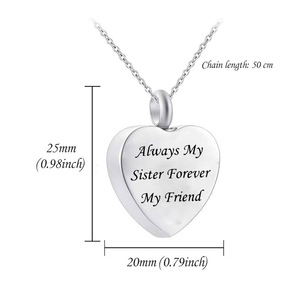 Collier pendentif en acier inoxydable gravé « Toujours ma sœur, pour toujours mon amie » - Urne commémorative - Cœur - Cendres - Souvenir - Bijoux de crémation - Product Image 3