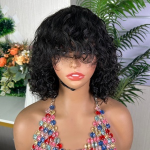 Peluca de Cabello Humano 100% Natural con Flequillo, Ondulada, de Alta Densidad, 12 Pulgadas, Fabricada a Máquina, Calidad SDD - Product Image 1