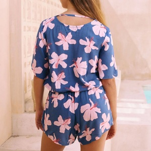 Manufacturer Luxury V Neck Hollow <b>Jumpsuit</b> Printed Beachwear Customized Rayon <b>Jumpsuit</b> Shorts - Product Image 5