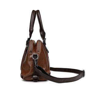 Large Top Handle Handbag Vegan <strong>PU</strong> Leather <strong>Round</strong> Clutch Purse Shoulder <strong>Bag</strong> with Crossbody Strap - Product Image 4