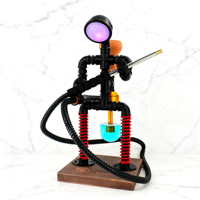 Chicha Rechargeable avec Base en Bois Lumineuse LED, Design Astronaute Steampunk, Tuyau en Verre et Métal