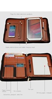 Porte-documents en cuir PU A4 de qualité supérieure OEM avec logo personnalisé en relief, pochette pour documents, poignée rétractable et support pour tablette