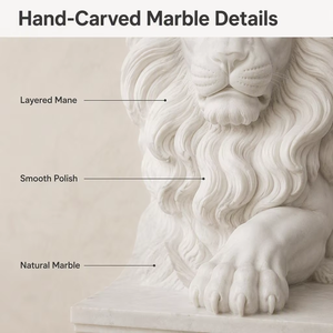 YOUFINE Sculpture <span class=keywords><strong>de</strong></span> <span class=keywords><strong>lion</strong></span> assis <span class=keywords><strong>en</strong></span> marbre blanc sculpté à la main, statues <span class=keywords><strong>de</strong></span> gardiens pour la décoration d'entrée <span class=keywords><strong>de</strong></span> villa - Product Image 4