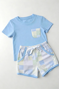 BSSO1949 Conjunto de Ropa Infantil Personalizada para Niño Pequeño, Estampado de Pato Verde, Venta al por Mayor, Conjunto de Manga Corta para Niño Pequeño - Product Image 3