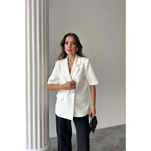 เสื้อแจ็คเก็ตเบลเซอร์แขนสั้นผู้หญิงสีขาว สไตล์ชุดทำงาน ป้องกันรอยยับ - Product Image 5