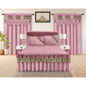 Hot bán đồng bằng màu sắc 5 mảnh tấm ga trải giường chần bedskirt ren Rèm phù hợp với gối trường hợp - Product Image 2