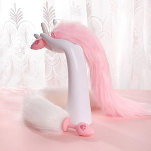 Silicone Anal <b>Plug</b> With Light Up <b>Tail</b> White Adult Stimulation Wearable Sex Toy For SM Training - Product Image 2
