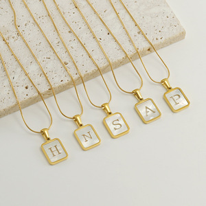 Zogxin Letter Pendant Necklace Gold Plated White Shell Square Charm Unisex Fashion Jewelry - Product Image 2