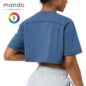 Hot Selling Outdoor Weiblich Kurzarm Weiß Schwarz Laufen Kurz geschnittene T-Shirts 100% Baumwolle Rundhals ausschnitt Loose Gym Top - Product Image 1