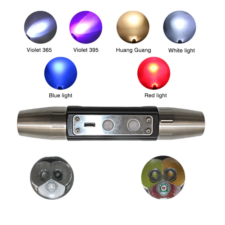USB перезаряжаемые светодиодные фонари 6 светодиодов драгоценный камень фонарик двойная головка 6 в 1 белый свет/желтый/синий/красный свет уф 365 395 янтарные детектор факел