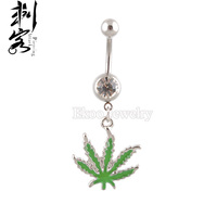 Rasta Pot Leaf Jamaicano Colgando Ombligo Piercing Gema Vientre Anillo Cuerpo Joyería