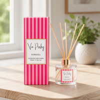 Diffuseur de parfum Via Pinky Bombshell 100ml, boîte rayée rose, bâtonnets parfumés élégants, pot en verre, décoration d'intérieur, cadeau OEM