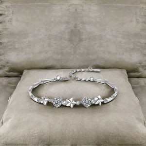 Melynn <b>Iced</b> 0.5+0.5CT Moissanite Clover <b>Chain</b> Link Bracelet 925 Sterling Silver Rhodium Plated GRA Certified Luxury Trendy - Product Image 3