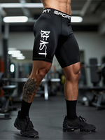 Shorts de sport à compression haute élasticité pour hommes, motif alphabet en polyester COOL pour les passionnés d'athlétisme, course à pied, cyclisme, yoga