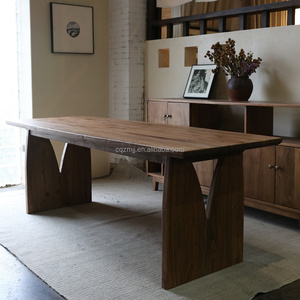 Table à manger rectangulaire en bois massif Muye 2026, finition bois naturel, style Wabi-Sabi japonais - Product Image 1