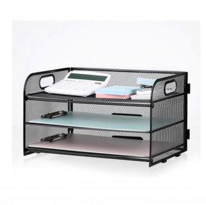 3-Tier Letter <b>Tray</b> Paper Organizer with Handle Compact Mesh Desk <b>File</b> Organizer for Home Office Supplies Desktop Accessories - Product Image 1