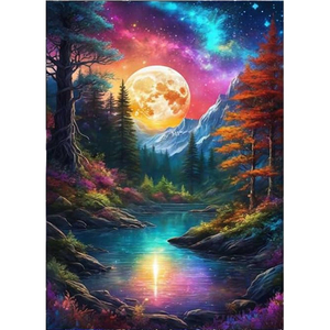 Kit di Pittura Diamantata 5D Fai-da-Te con Paesaggi Naturali, Arte Moderna di Lusso con Diamanti Rotondi per Visione Notturna - Product Image 1