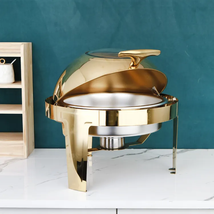 Luxe Chafer Schotel Buffetset Roestvrij Staal Commerciële Apparatuur Voedselwarmer Gouden Schuurschaal