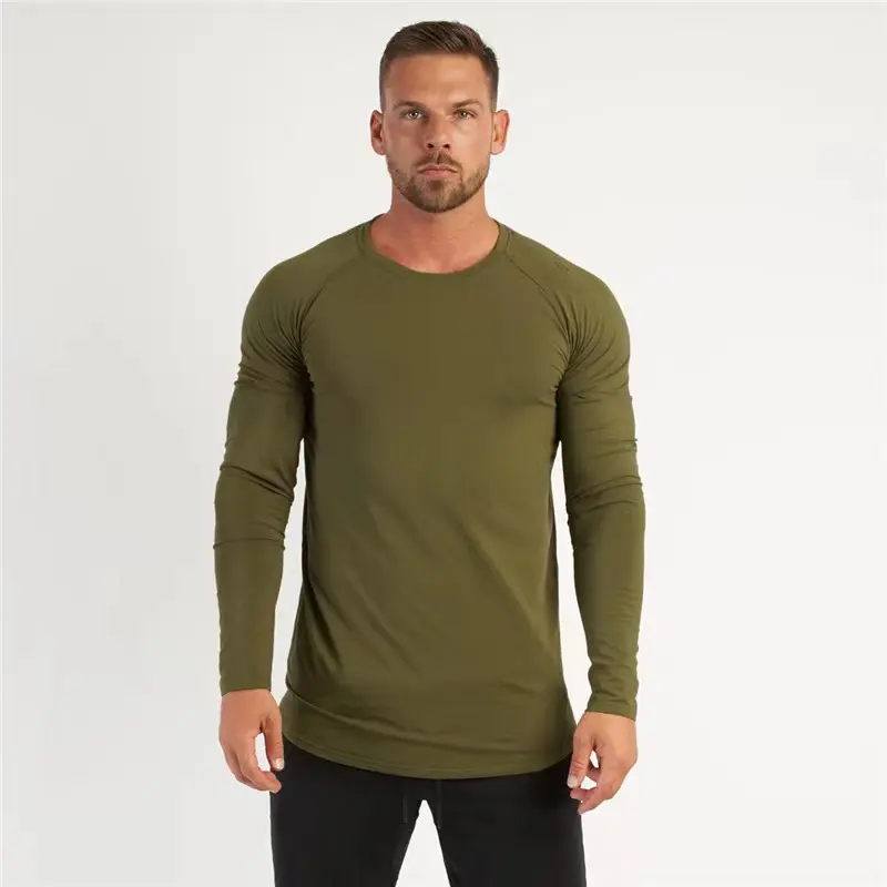 New arrival Full Sleeve T-shirt Mens Cotton Spandex Plain Gym Slim Fit men sport shirts Muscle T shirt Man