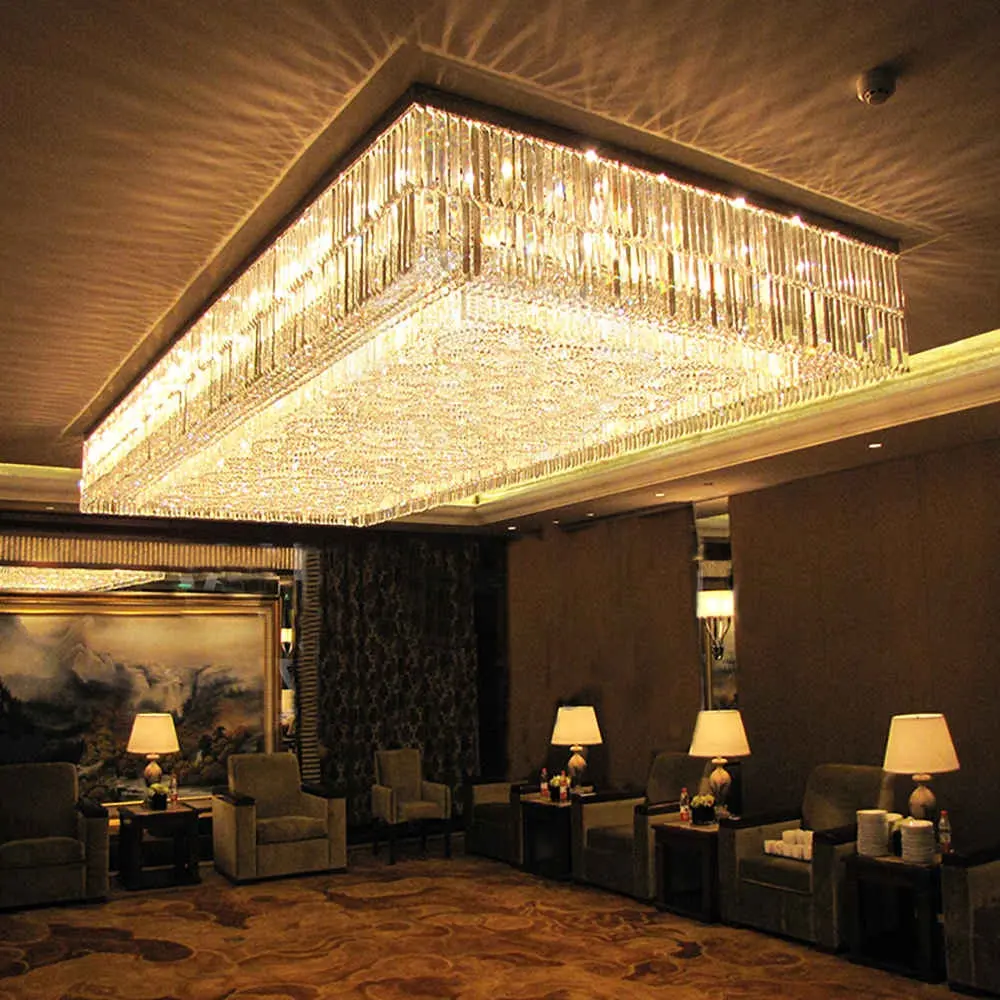 Роскошная металлическая люстра для отеля на заказ, очень большая Хрустальная подвесная люстра, Хрустальный потолочный светильник для проекта