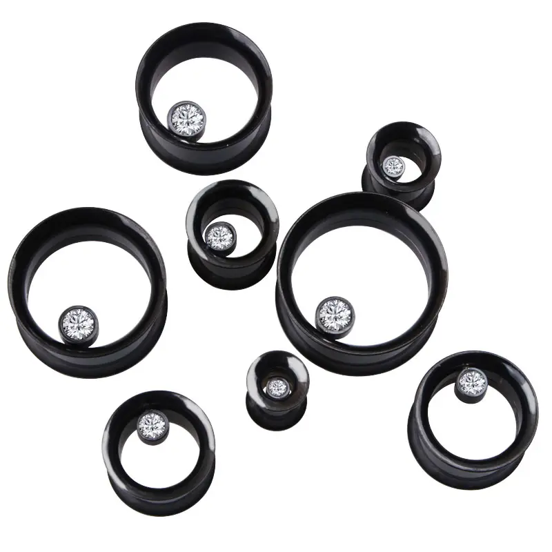 10Pairs/Set Surgical Stainless Steel Ear Plugs Piercing Black And Gold Ear Tunnel Plugs Expander Body Jewelry