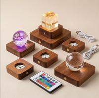 Base lumineuse en bois de Sapele avec télécommande RGB personnalisée, support LED carré de 6/8/10 cm pour boule de cristal 3D, artisanat en résine
