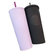 2021 presente de natal amazon top vendedor cravejado 24oz de parede dupla de plástico fosco, abacaxi de grade com palha