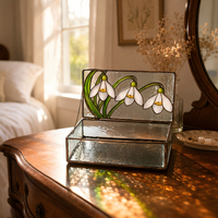 Handgemaakte glazen sieradendoos met sneeuwdropbloemenpatroon, afneembaar, met geboortebloemdecoratie